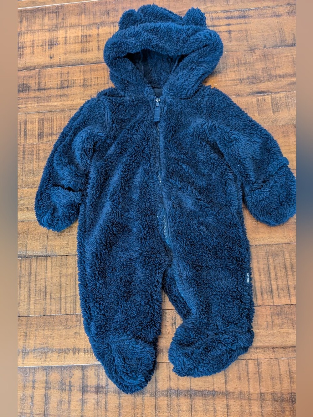 Plush Sherpa Navy Hooded Footed One-Piece With Bear Ears Snowsuit 3-6m Adorable